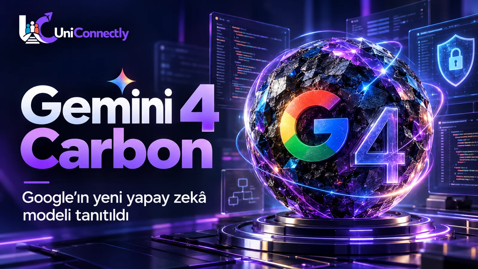 Gemini 4 Carbon Nedir · Gemini 4 Carbon kapak görseli: koyu zeminde karbon dokulu küre üzerinde Google G harfi ve 4 rakamı, arkada kod ve… Gemini 4 Carbon Nedir · Gemini 4 Carbon kapak görseli: koyu zeminde karbon dokulu küre üzerinde Google G harfi ve 4 rakamı, arkada kod ve güvenlik kalkanı…