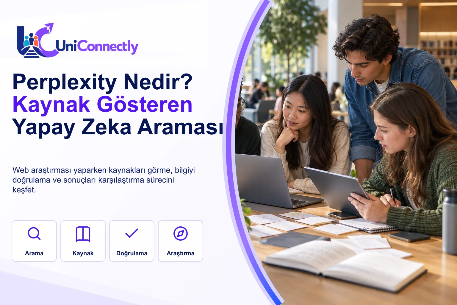 Perplexity Nedir · Perplexity kapak görseli: kütüphanede kitaplar ve dizüstüyle kaynak araştıran öğrenciler. Perplexity Nedir · Perplexity kapak görseli: kütüphanede kitaplar ve dizüstüyle kaynak araştıran öğrenciler