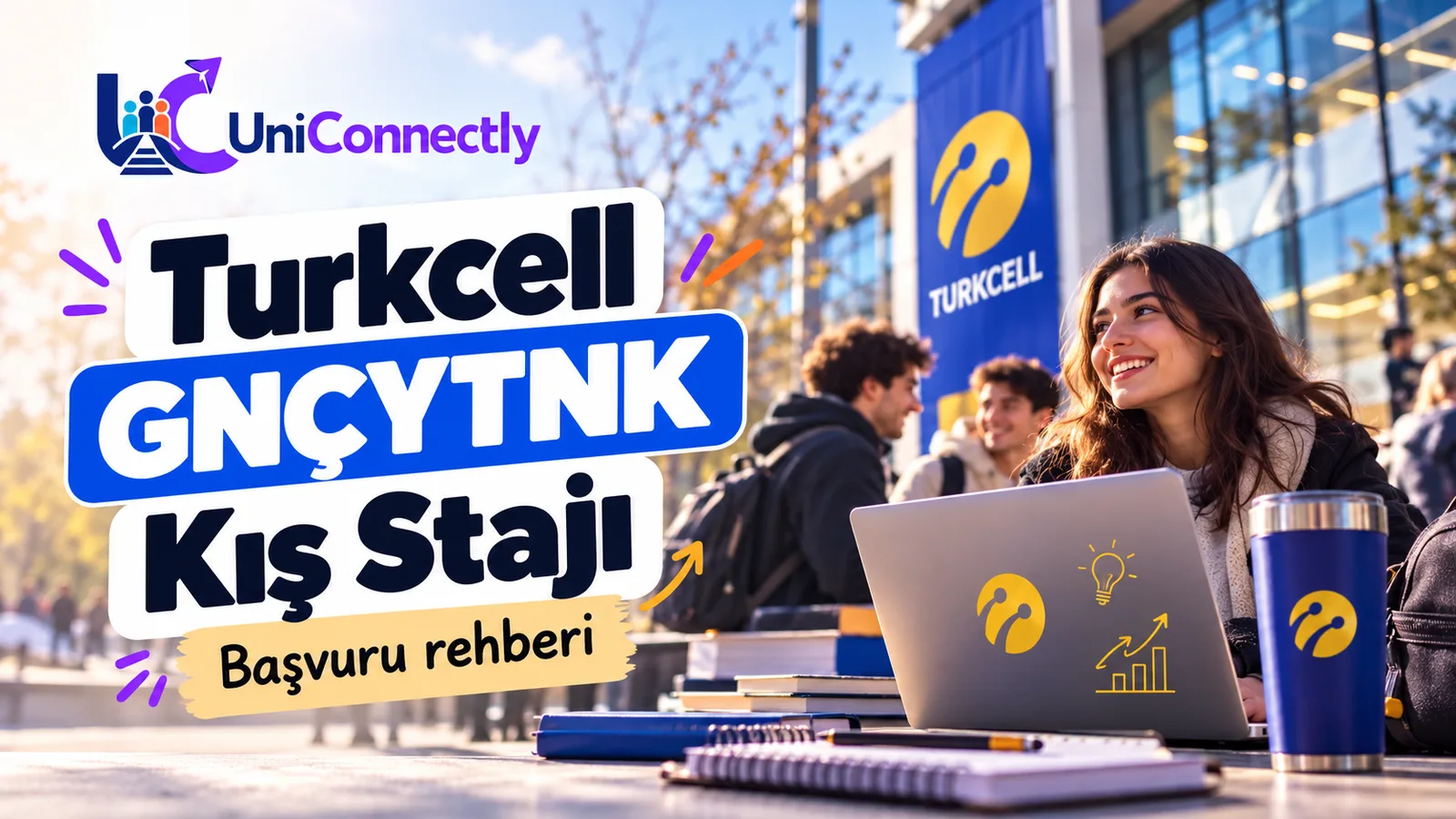 Turkcell Staj Başvurusu 2027 · Turkcell GNÇYTNK Kış Stajı başvuru rehberi kapak görseli: Turkcell binası önünde dizüstü bilgisayarıyla… Turkcell Staj Başvurusu 2027 · Turkcell GNÇYTNK Kış Stajı başvuru rehberi kapak görseli: Turkcell binası önünde dizüstü bilgisayarıyla gülümseyen öğrenci ve…