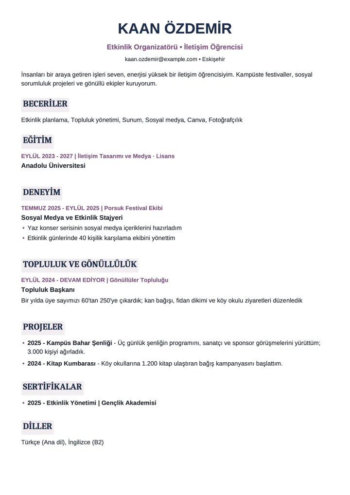 Celen CV şablonu örneği