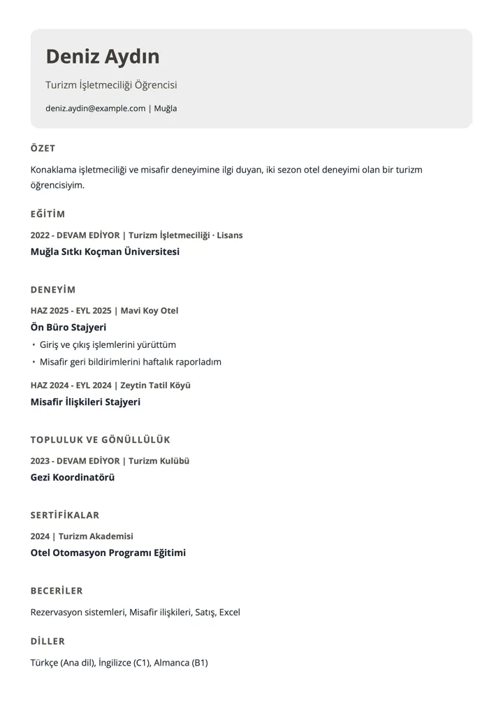 Frigya CV şablonu örneği
